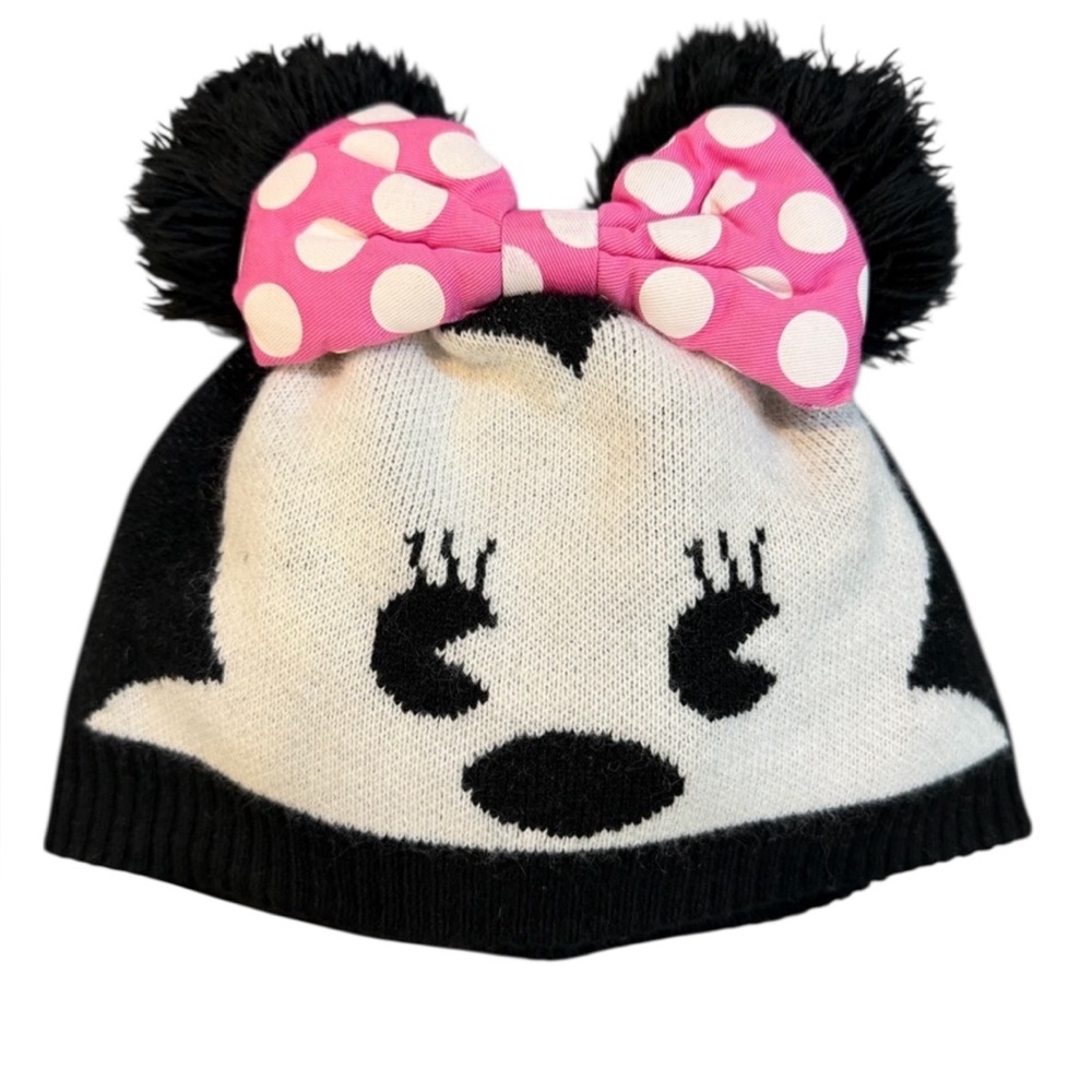 Disney Store Minnie Mouse Knit Beanie‎ Hat Pink Polka Dot Bow | One Size